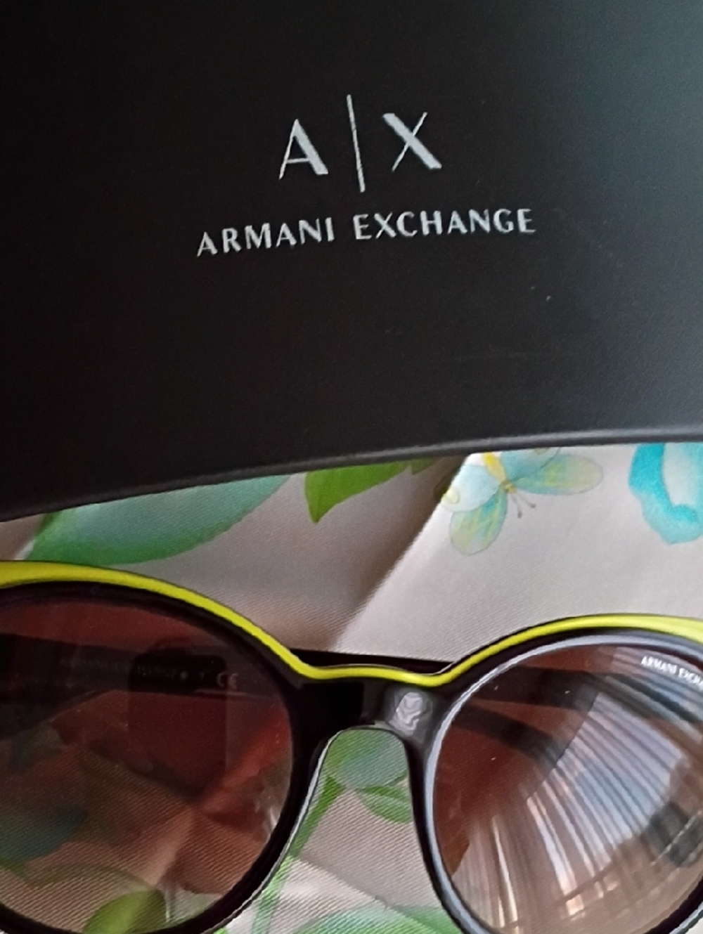 Armani Exchange Black Sunglasses with Neon Yellow Trim - Picture 4 of 5